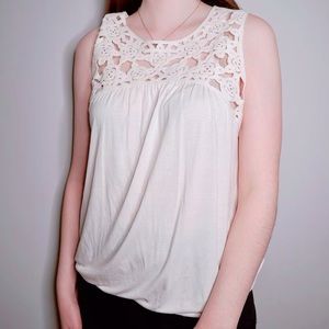 Max Studio Off-White Tank w/ Crochet Knit Top